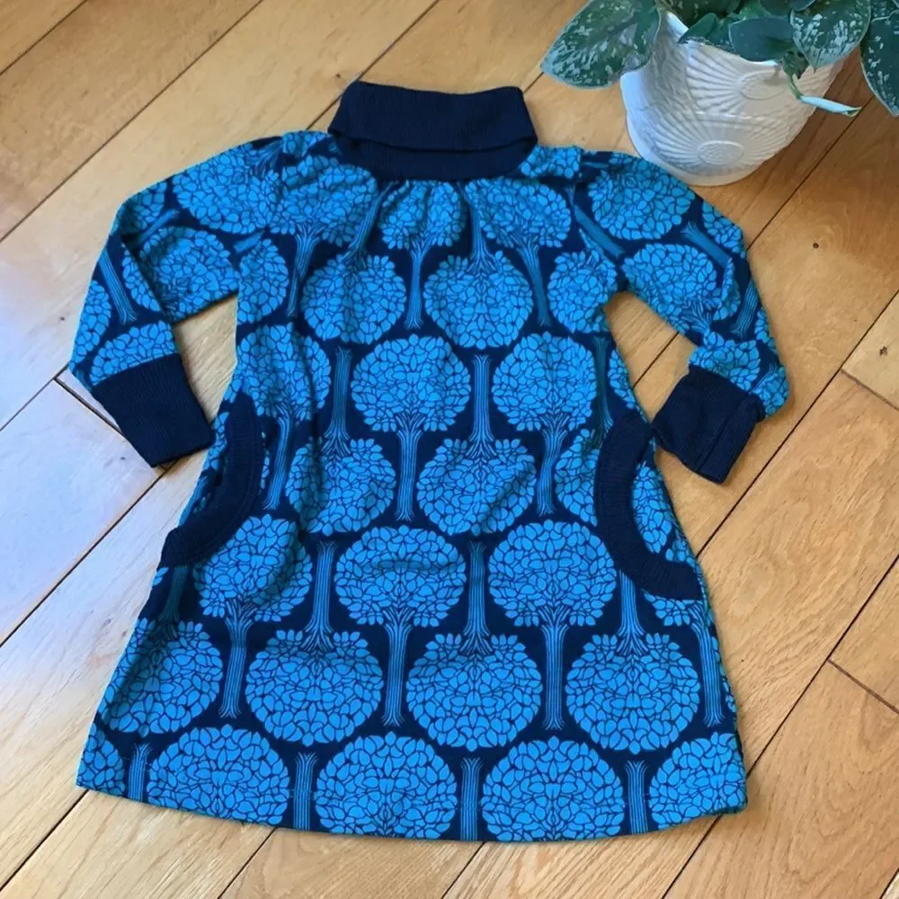OLD NAVY Tree Graphic Teal And Navy Dress Toddler Girls 12-18 M